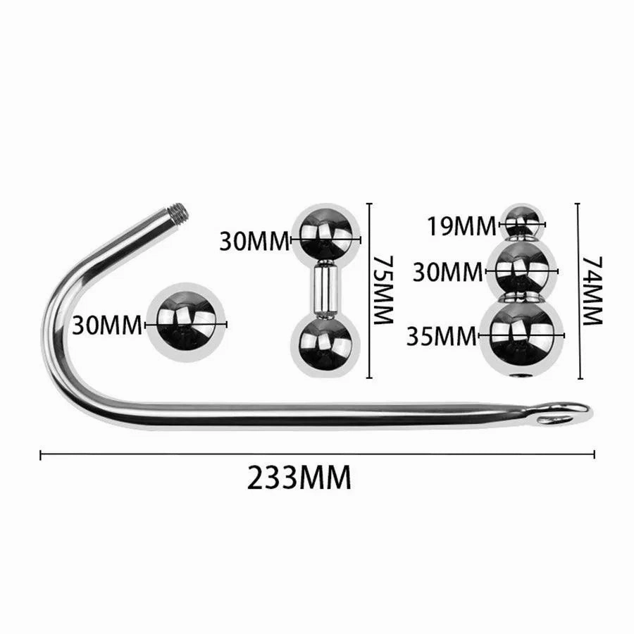 Detachable Steel Beads Anal Hook for BDSM Toys