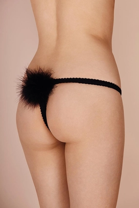 Diana Silk & Marabou Feather Pom Pom Thong, Size M (UK 10-12)