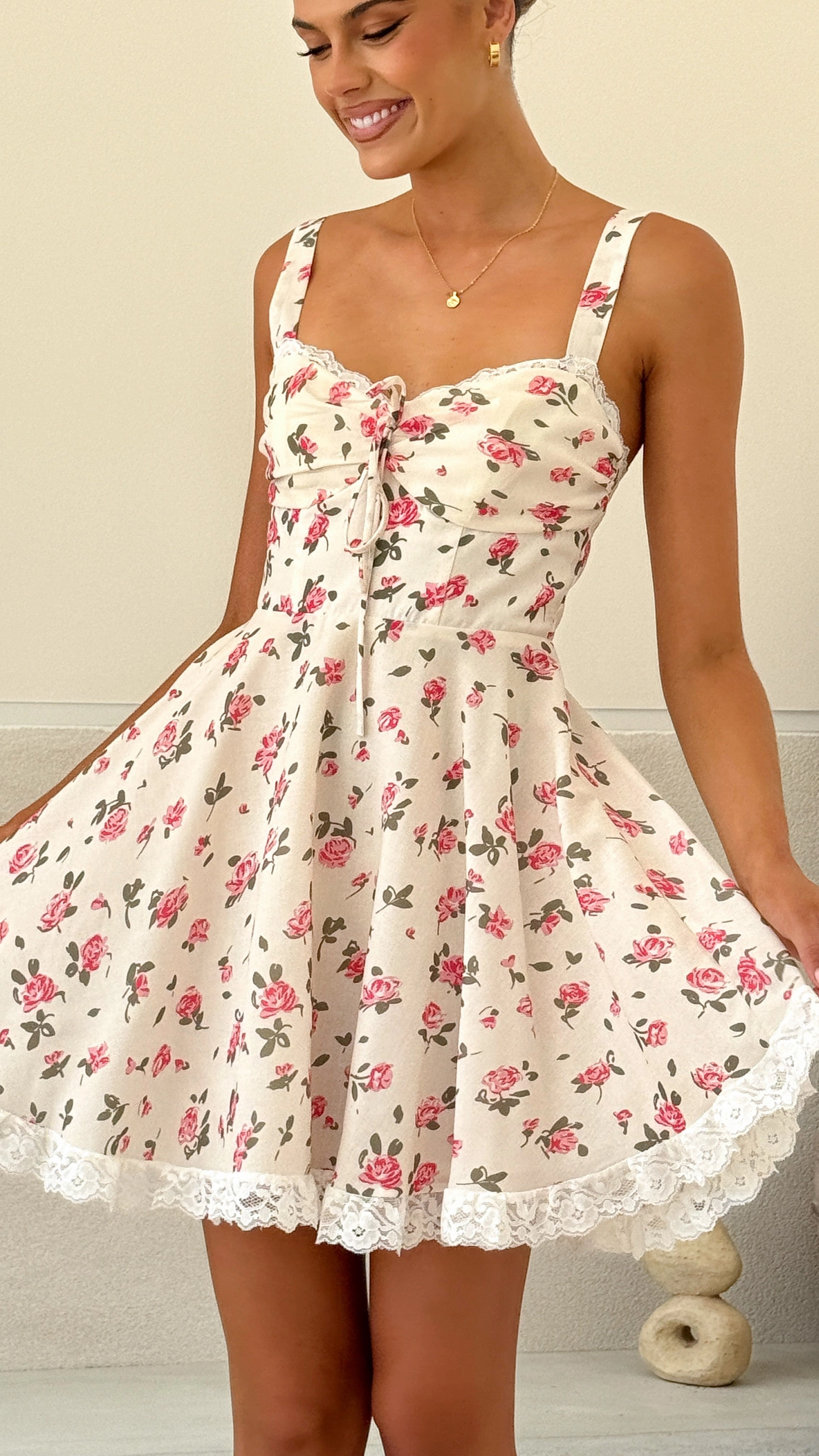 Jayda Mini Dress - Cream Floral