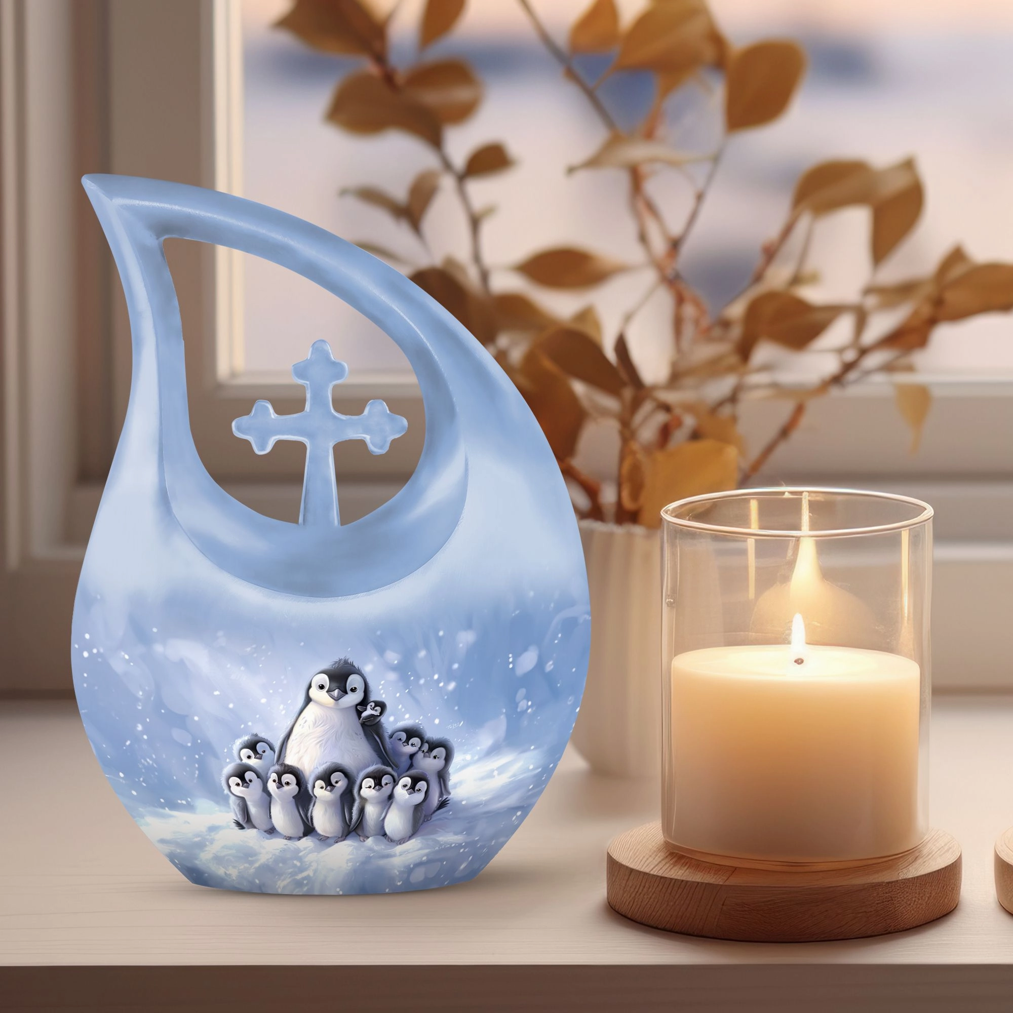 Penguin Urn & Companion Memorial Urn For Adult Human Ashes