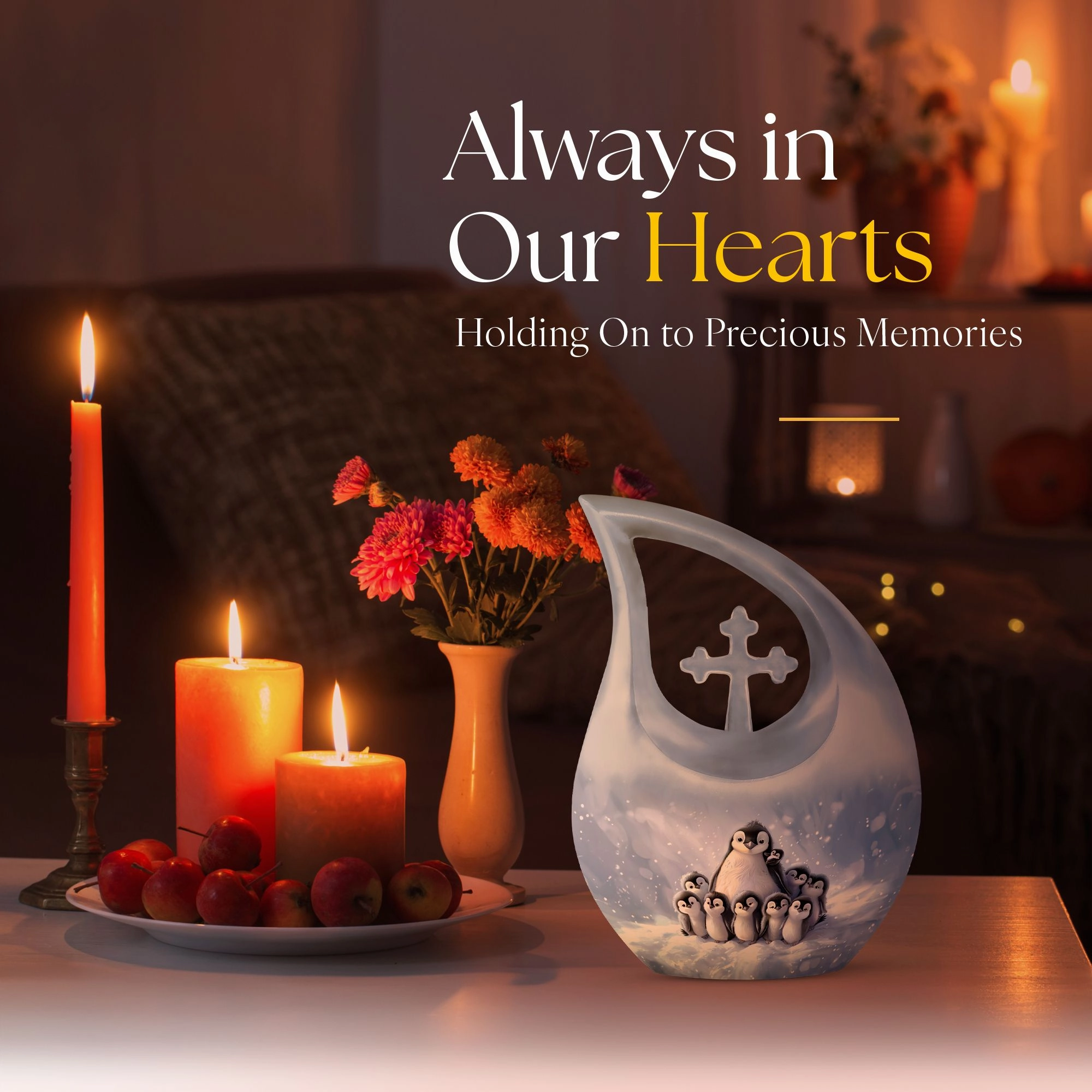 Penguin Urn & Companion Memorial Urn For Adult Human Ashes