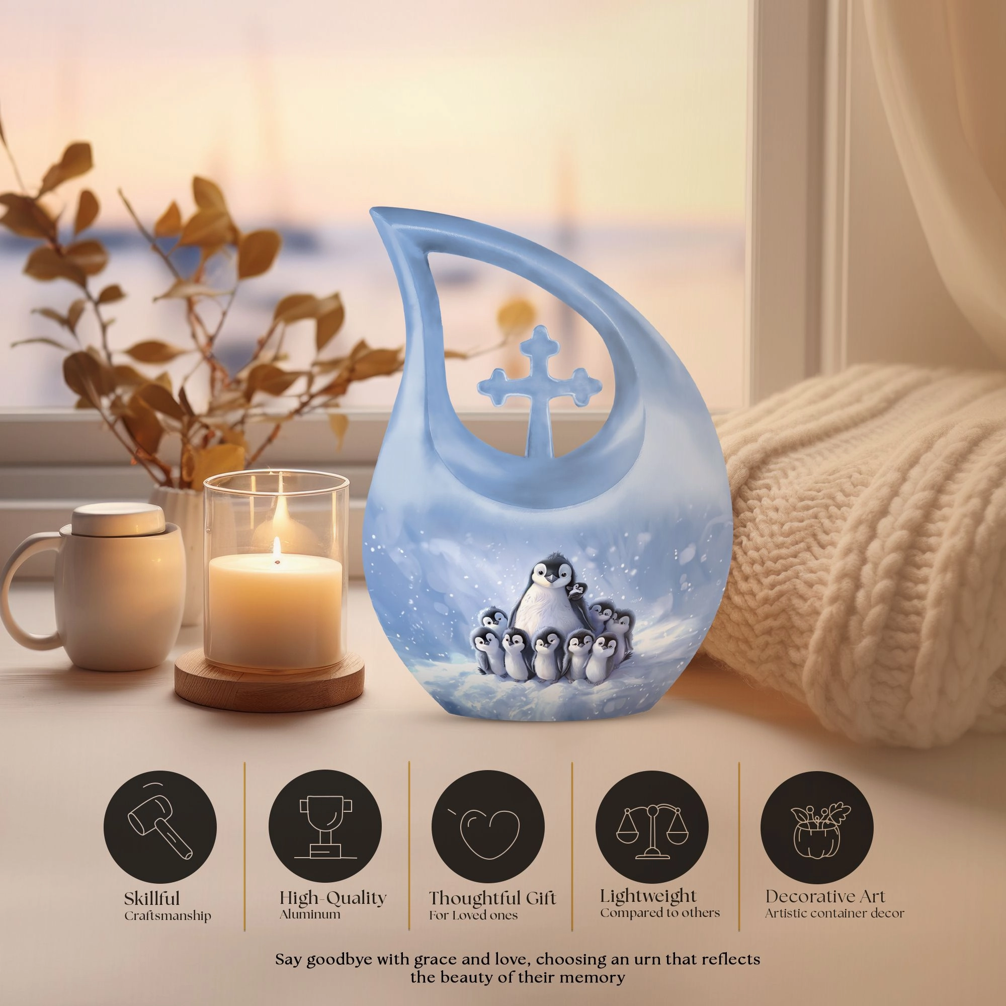 Penguin Urn & Companion Memorial Urn For Adult Human Ashes