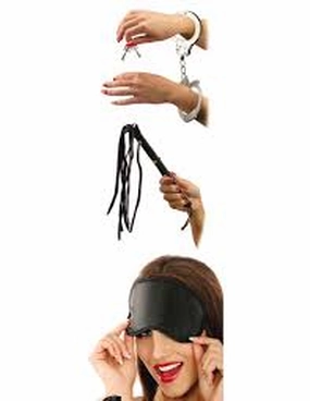 Pipedream Fetish Fantasy Series Lovers Fantasy Kit includes metal handcuffs   leather whip   blindfold for Beginner