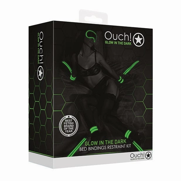 Shots - Ouch Bed Bindings Restraint Kit Glow in the Dark (Black)