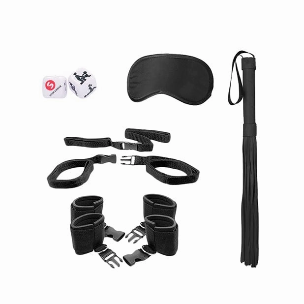 Shots - Ouch Black and White BDSM Bed Post Bindings Restraint Kit (Black)