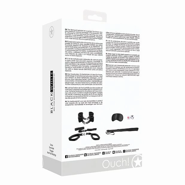 Shots - Ouch Black and White BDSM Bed Post Bindings Restraint Kit (Black)