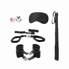 Shots - Ouch Black and White BDSM Bed Post Bindings Restraint Kit (Black)