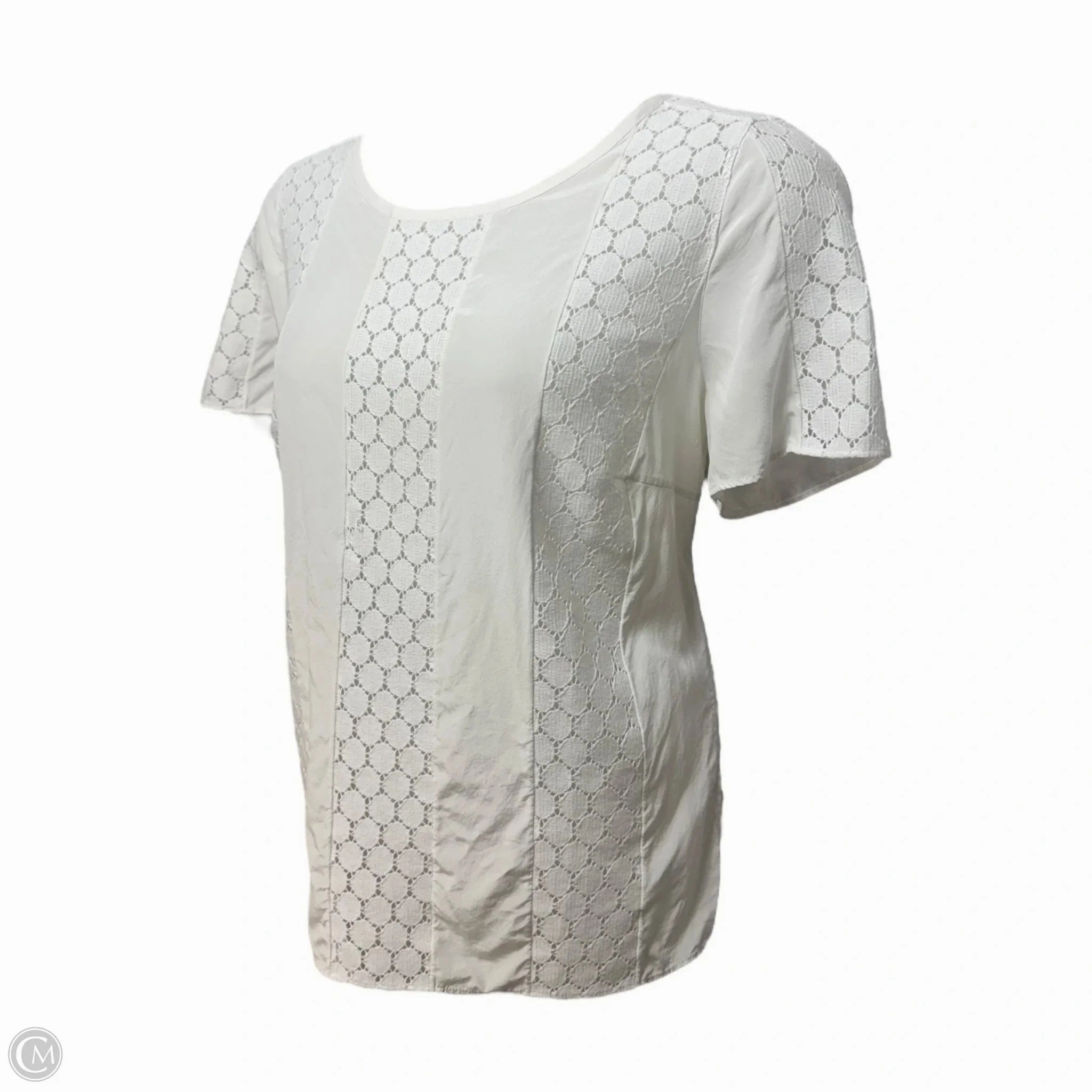 Silk Eyelet Top Short Sleeve By Akris In Cream, Size: 14