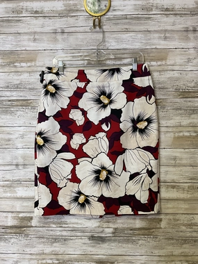 Skirt Midi By Ann Taylor In Cream & Red, Size:8