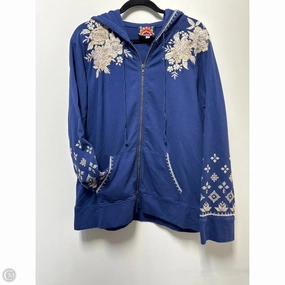 Sweatshirt Hoodie By Johnny Was In Blue & Cream, Size: Xl