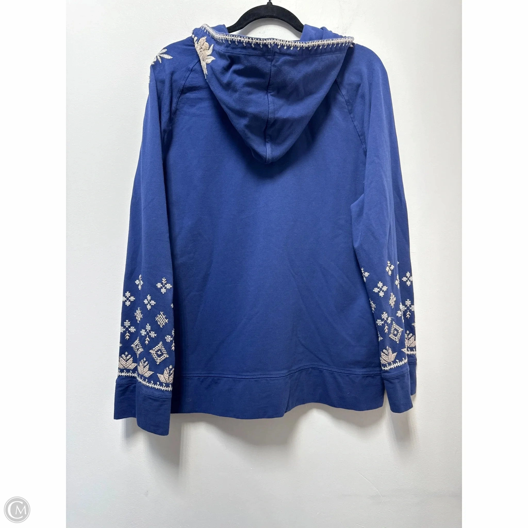 Sweatshirt Hoodie By Johnny Was In Blue & Cream, Size: Xl